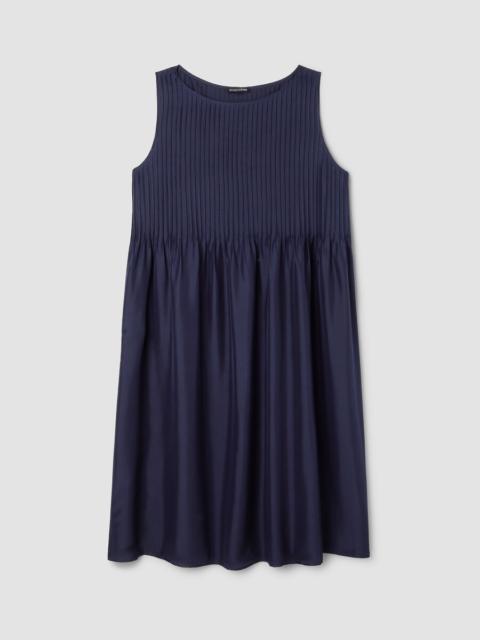 EILEEN FISHER Pleated Silk Bateau Neck Dress