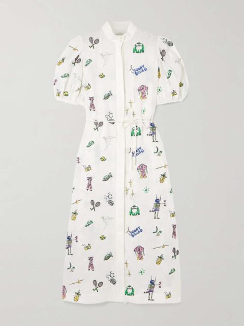 ALÉMAIS + Anouk Colantoni Play belted embroidered linen-gauze midi shirt dress Cream