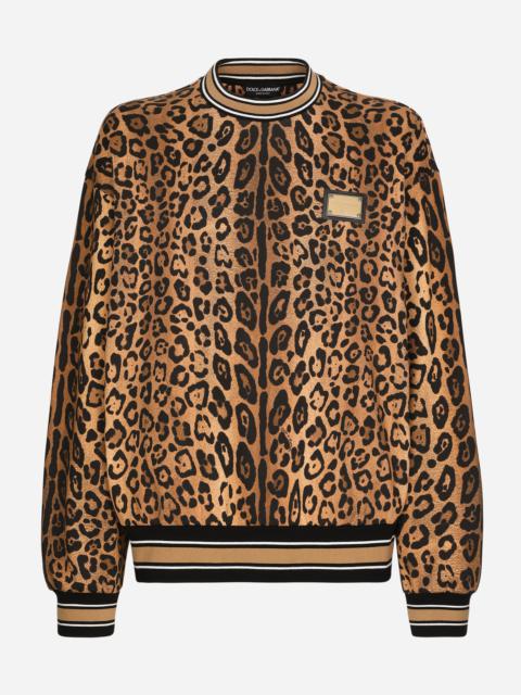 Dolce & Gabbana Round-neck sweatshirt with leopard-print Crespo and tag