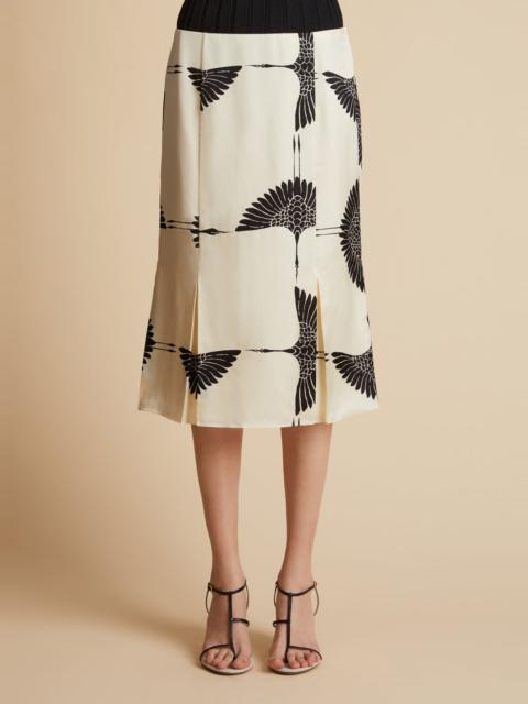 The Levy Skirt in Cream and Black Crane Print