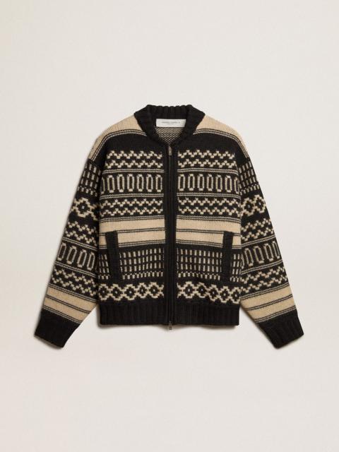 Golden Goose Men’s cardigan in ecru wool with jacquard design