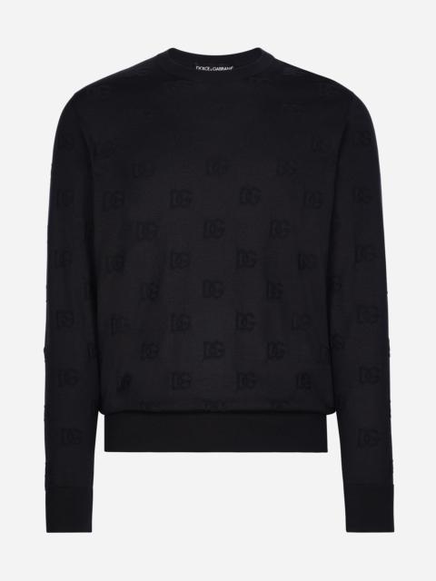 Silk round-neck sweater with all-over DG inlay