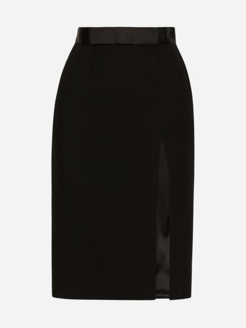 Wool midi pencil skirt with satin waistband