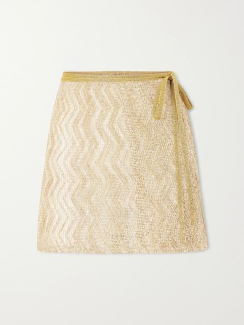 Missoni Mare sequin-embellished metallic crochet-knit mini wrap skirt Gold