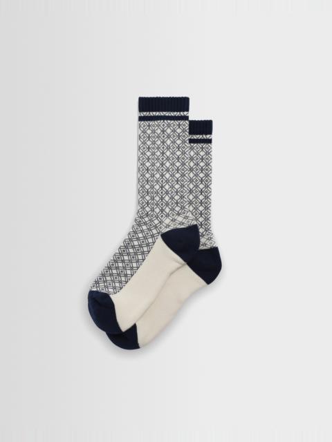 Wax London Thorpe - Ecru And Navy Diamond Jacquard Socks