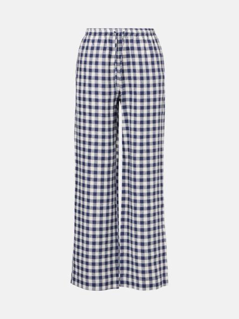 ASCENO Aurelia gingham linen wide-leg pants