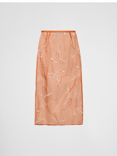 Prada Embroidered organza midi-skirt