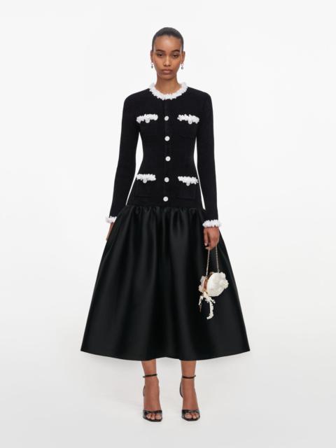 self-portrait Black Chenille Taffeta Midi Dress