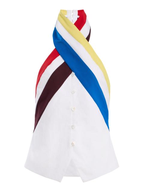 ROSIE ASSOULIN Twisted Cotton Poplin Halter Top multi