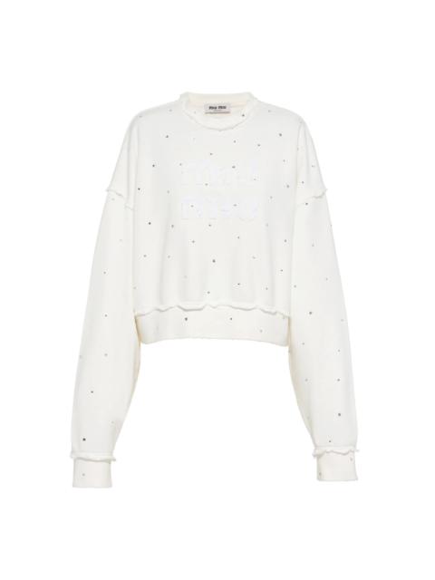 Cotton embroidered sweatshirt with crystals
