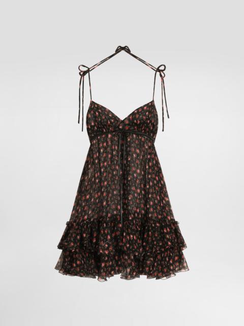 Dolce & Gabbana Small rose-print short chiffon dress