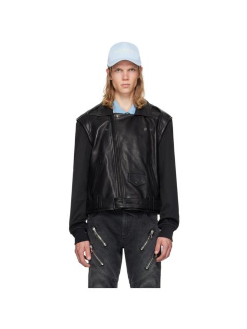 Balmain Black Belted Leather Jacket