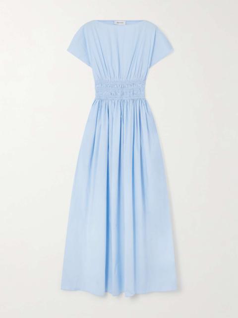 MATTEAU Shirred organic cotton-poplin maxi dress Light blue
