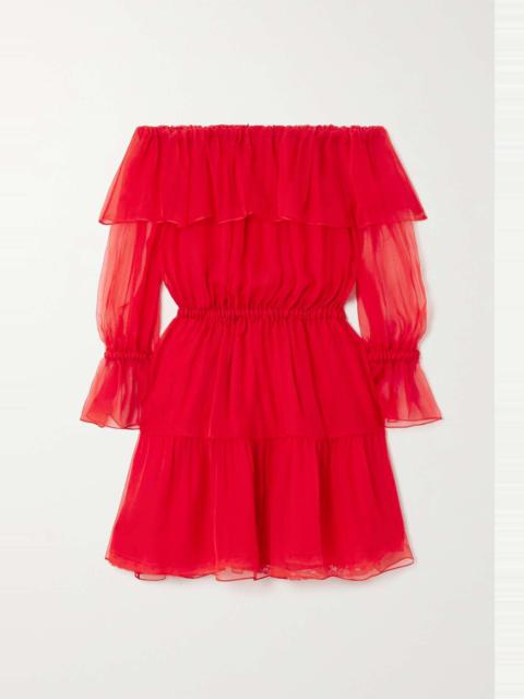 GUCCI Ruffled off-the-shoulder silk-chiffon mini dress