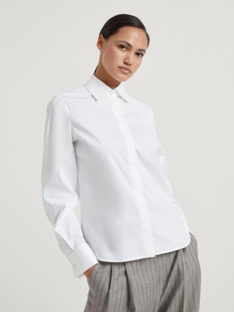 Stretch cotton poplin shirt with monili