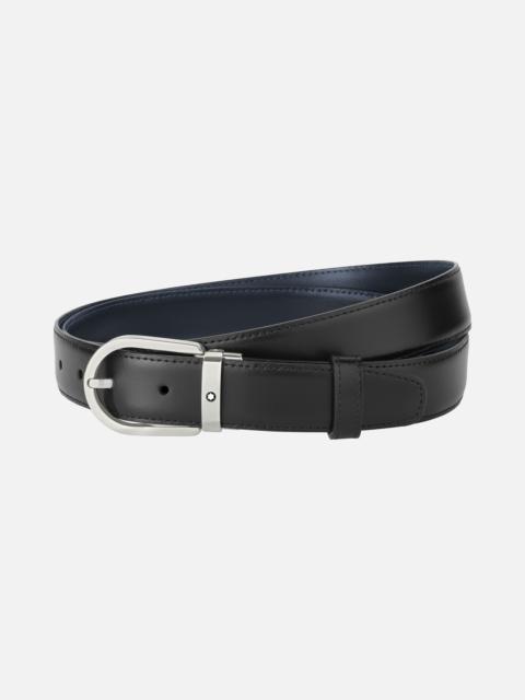 Horseshoe buckle black/blue 32 mm reversible leather belt