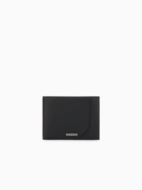 EMPORIO ARMANI LEATHER BIFOLD WALLET WITH A METAL LOGO AND A COIN POCKET
