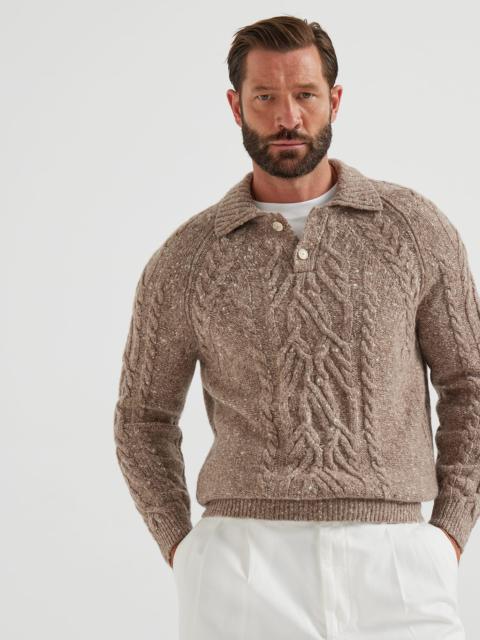 Brunello Cucinelli Flecked cashmere wide cable knit polo shirt