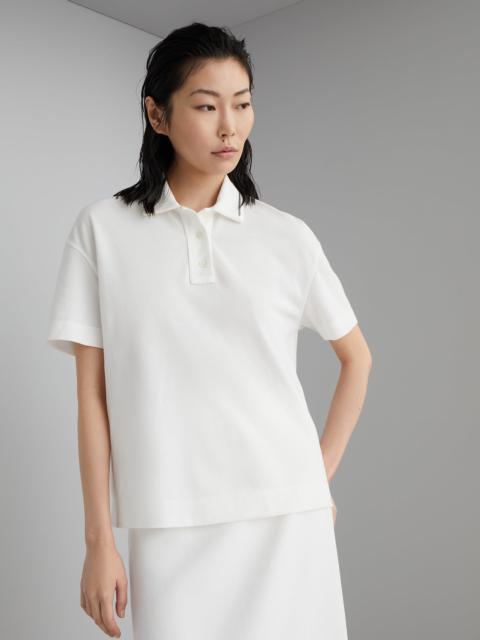 Cotton piqué polo shirt with shiny collar trim