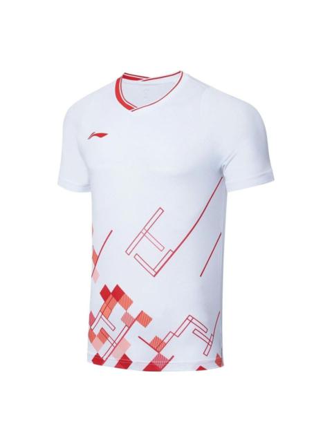 Li-Ning Graphic Badminton Competition T-shirt 'White Red' AAYT057-1