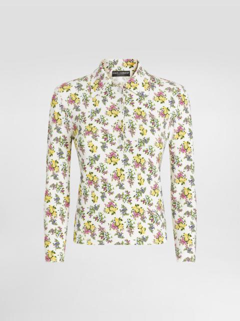 Dolce & Gabbana Small floral-print viscose polo shirt
