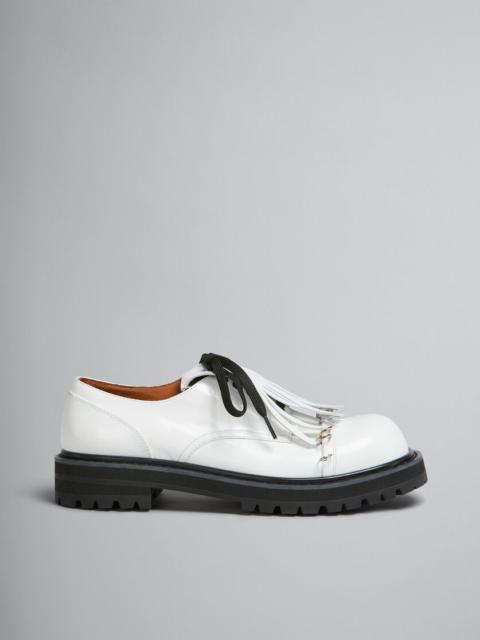 Marni WHITE LEATHER DERBY SHOE WITH MAXI FRINGE