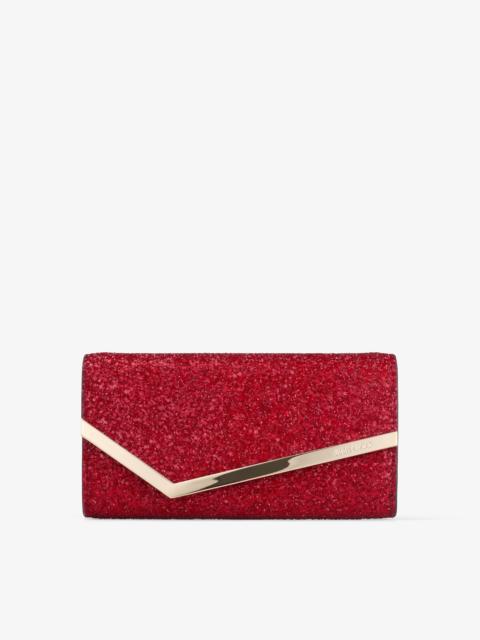 JIMMY CHOO Emmie
Ruby Red Coarse Glitter Fabric Clutch Bag