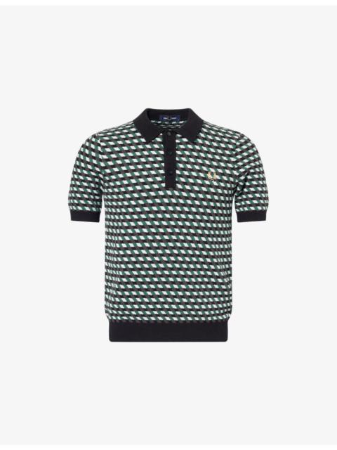 Fred Perry Geometric-Knit Short-Sleeve Knitted Polo Shirt