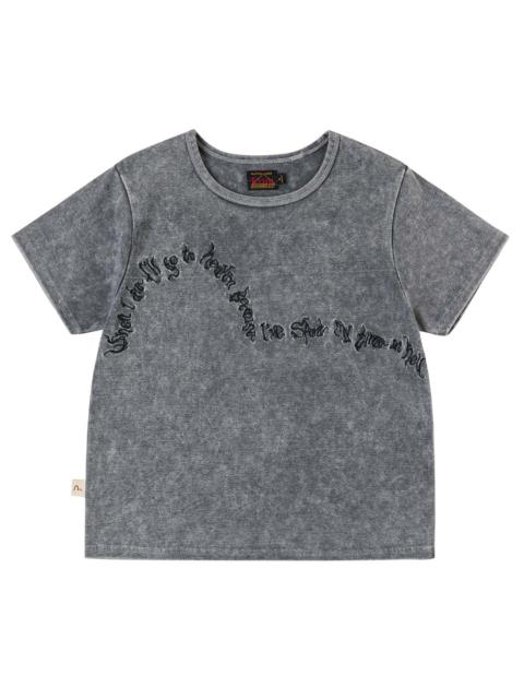 EVISU Slogan Seagull Embroidery Oil Wash T-shirt
