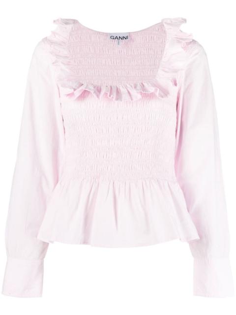GANNI ruffle-trim shirred top