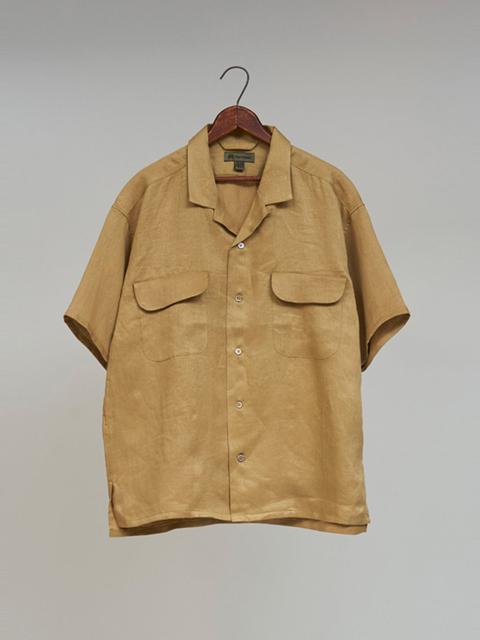 Nigel Cabourn Open Collar Shirt Linen Twill in Khaki