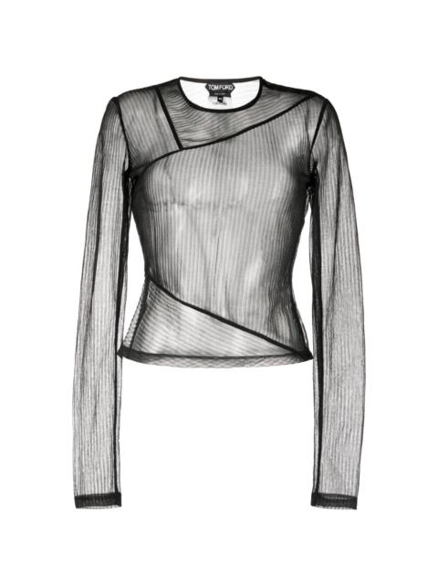 sheer ribbed long-sleeve jersey top