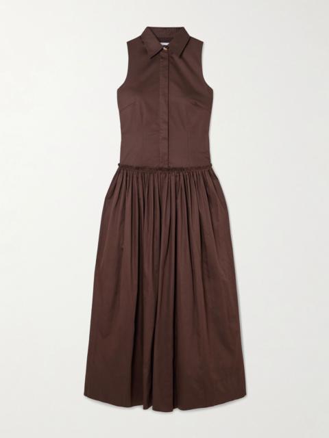 ABADIA Sama gathered cotton-poplin maxi shirt dress Brown