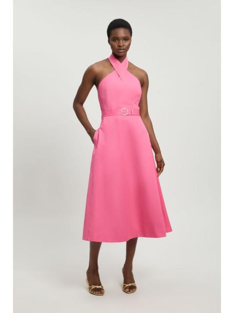 KAREN MILLEN Petite Tailored Cotton Sateen Halter Full Midi Dress