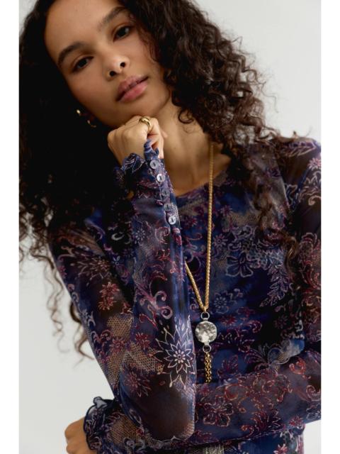 FREE PEOPLE Lilly Printed Boat Neck Long Sleeve Top