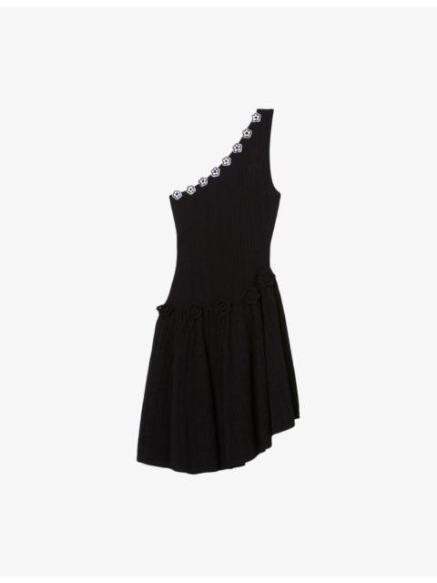 Claudie Pierlot Asymmetric Crochet-Flower Knitted Mini Dress