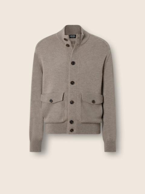 ZEGNA LIGHT TAUPE MÉLANGE CASHMERE BLOUSON