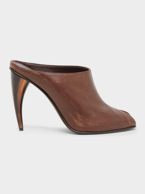 Alexander McQueen 105mm Horn Leather Peep-Toe Mules