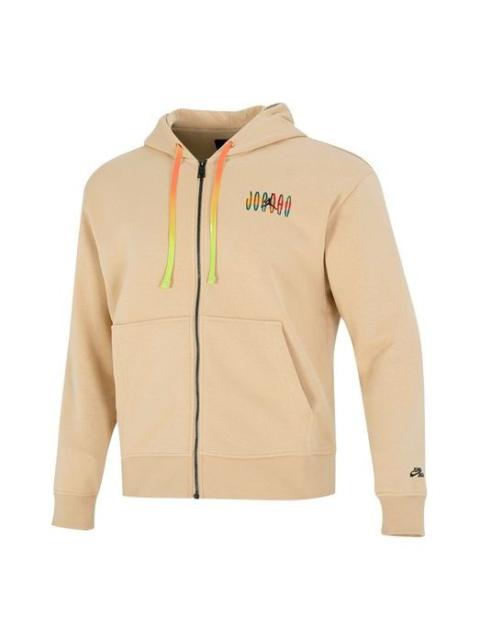 Nike Men's Nike Printing Alphabet Zipper Hooded Running Fitness Training Jacket Khaki DQ7565-252