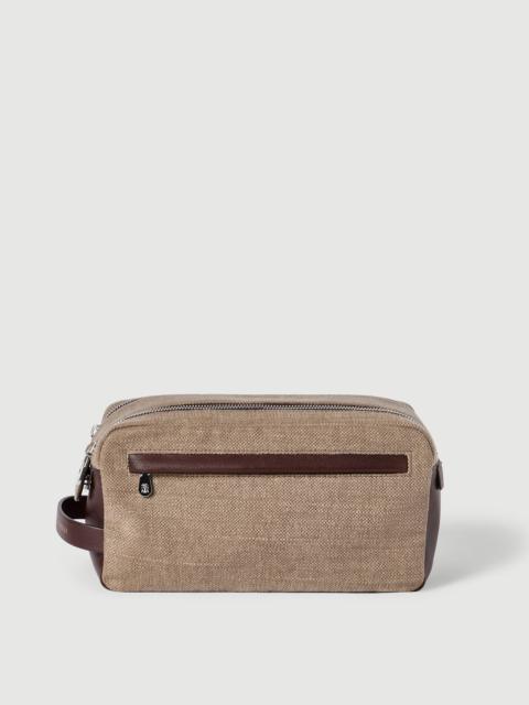 Brunello Cucinelli Water-resistant canvas and burnished calfskin beauty case with double zipper