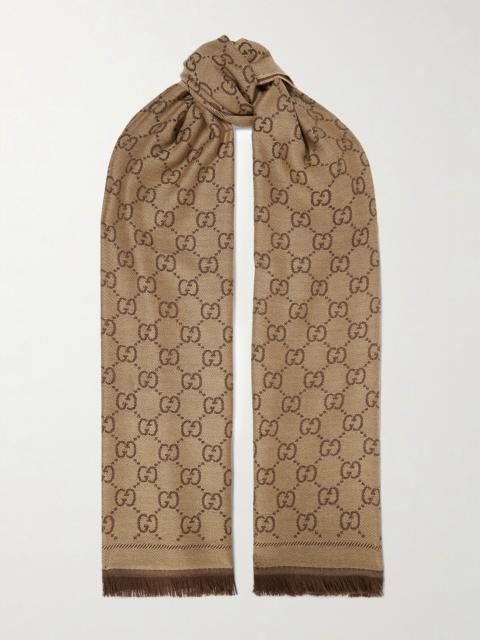 GUCCI + Net Sustain Sten Reversible Fringed Organic Wool-jacquard Scarf