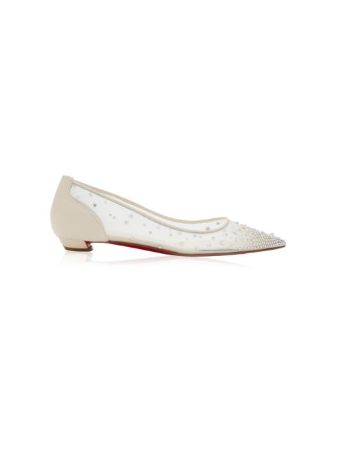 Christian Louboutin Miss Z Embellished Mesh Flat Pumps white