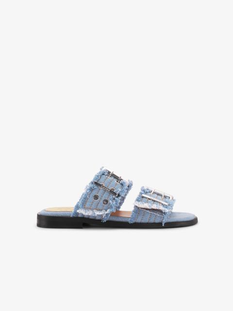 GANNI BLUE DENIM FEMININE BUCKLE TWO-STRAP SANDALS