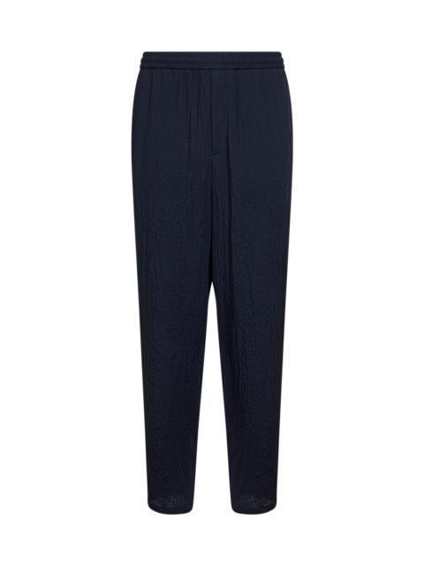GIORGIO ARMANI Dark navy froissé lyocell blend flat front trousers