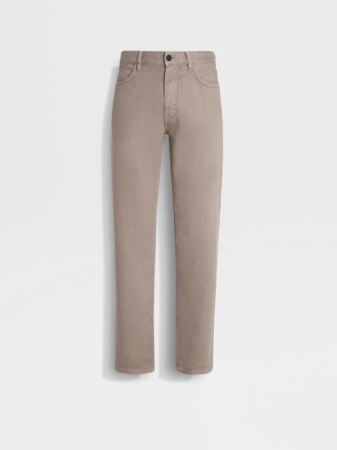 ZEGNA LIGHT TAUPE STRETCH COTTON AND LINEN ROCCIA JEANS