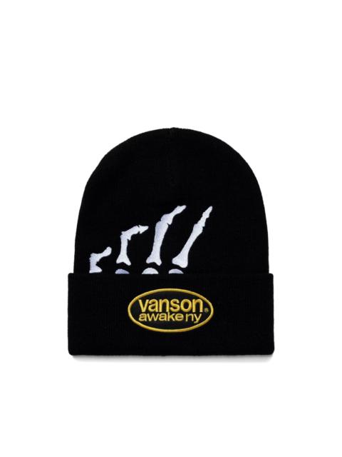 AWAKE NY Vanson Skeleton embroidered ribbed beanie hat
