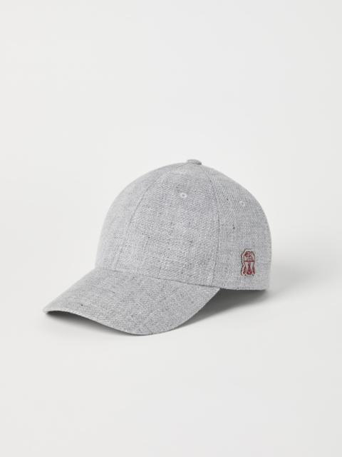 Linen, wool and silk diagonal baseball cap with logo patch