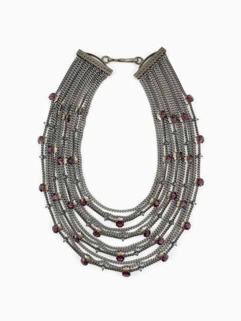 Metal multistrand necklace with Swarovski crystals