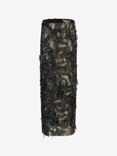 Roberto Cavalli Skirt with Fur Print on Destroyed-Effect Lace
