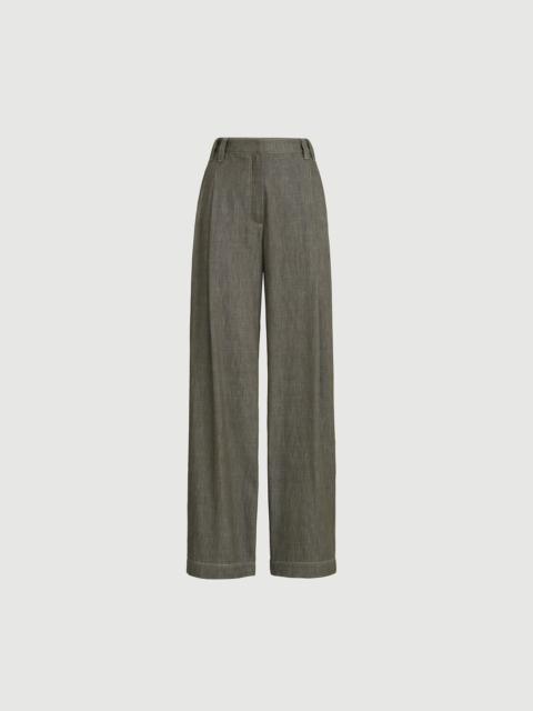 Brunello Cucinelli Denim-effect twill smart wide trousers with monili